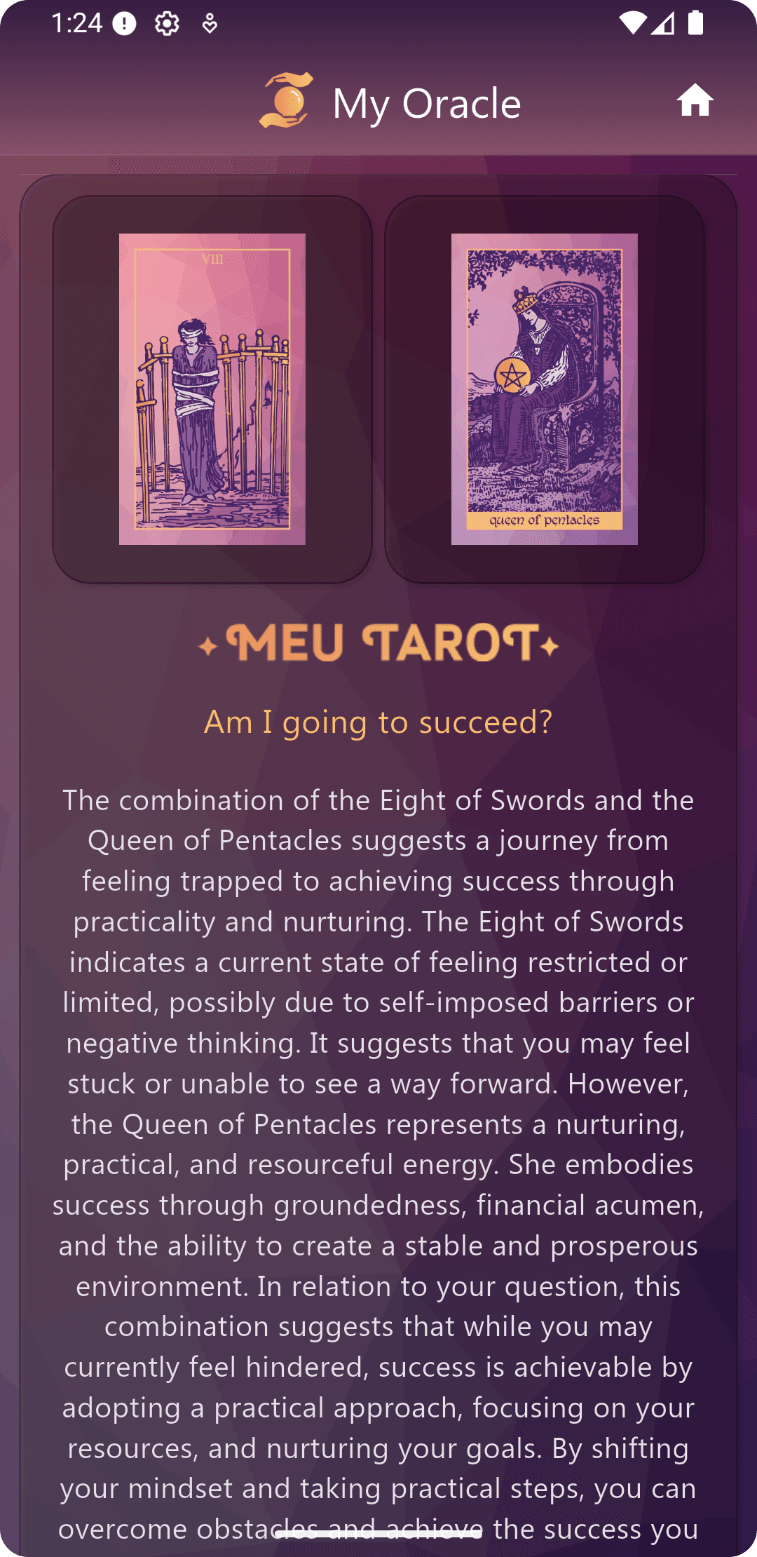AI-powered interpretation by My Oracle in Meu Tarot with personalized spread analysis.